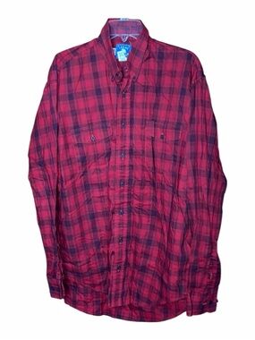 Texas Cotton Red & Black Plaid Button Down Long Sleeve 100% Cotton Shirt